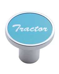 (CARD) CHROME AIR VALVE KNOB W/ "TRACTOR" ALUMINUM STICKER - BLUE (CARD) CHROME AIR VALVE KNOB W/ "TRACTOR" ALUMINUM STICKER - BLUE
