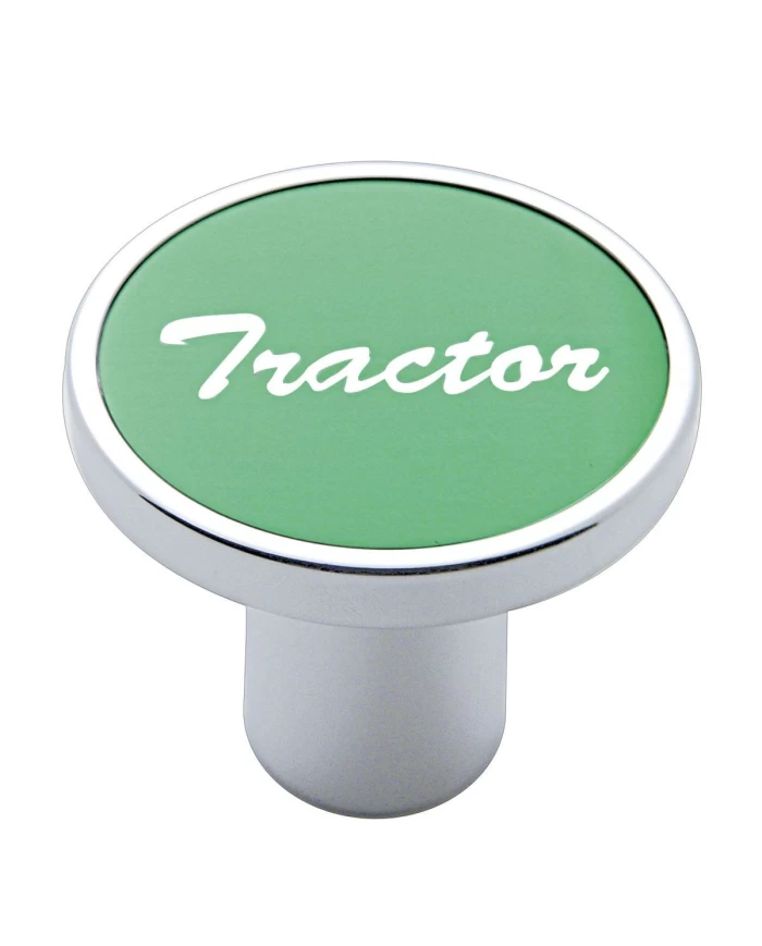 (CARD) CHROME AIR VALVE KNOB W/ "TRACTOR" ALUMINUM STICKER - GREEN (CARD) CHROME AIR VALVE KNOB W/ "TRACTOR" ALUMINUM STICKER - GREEN