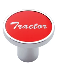 (CARD) CHROME AIR VALVE KNOB W/ "TRACTOR" ALUMINUM STICKER - RED (CARD) CHROME AIR VALVE KNOB W/ "TRACTOR" ALUMINUM STICKER - RED
