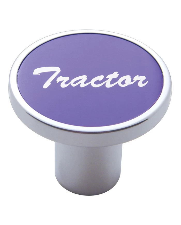 (CARD) CHROME AIR VALVE KNOB W/ "TRACTOR" ALUMINUM STICKER - PURPLE (CARD) CHROME AIR VALVE KNOB W/ "TRACTOR" ALUMINUM STICKER - PURPLE