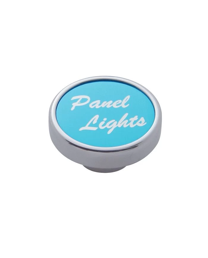 (CARD) CHROME DASH KNOB W/ ALUMINUM "PANEL LIGHTS" STICKER - BLUE
