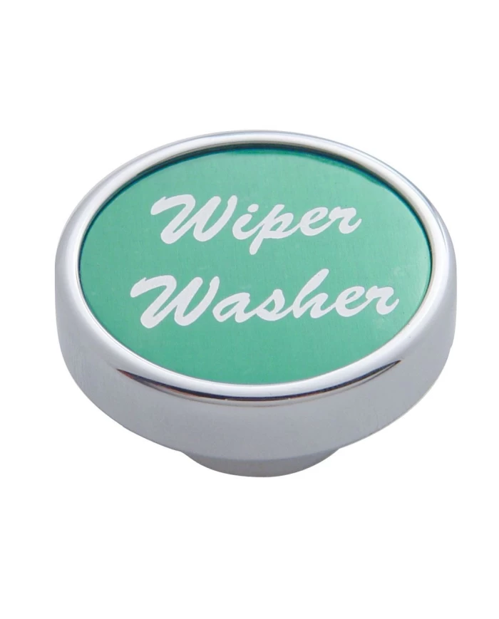 (CARD) CHROME DASH KNOB W/ ALUMINUM "WIPER/WASHER" STICKER - GREEN