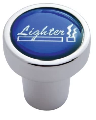 (CARD) CHROME ALUMINUM CIGARETTE LIGHTER KNOB W/ GLOSSY "LIGHTER" STICKER - BLUE