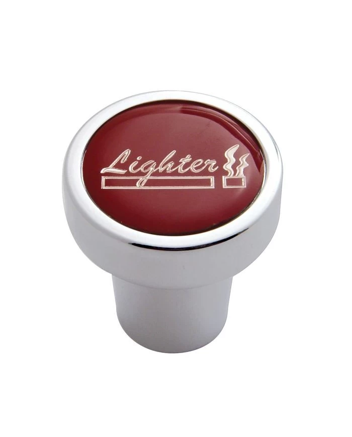(CARD) CHROME ALUMINUM CIGARETTE LIGHTER KNOB W/ GLOSSY "LIGHTER" STICKER - RED