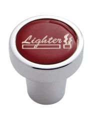 (CARD) CHROME ALUMINUM CIGARETTE LIGHTER KNOB W/ GLOSSY "LIGHTER" STICKER - RED