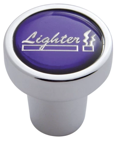 (CARD) CHROME ALUMINUM CIGARETTE LIGHTER KNOB W/ GLOSSY "LIGHTER" STICKER - PURPLE (CARD) CHROME ALUMINUM CIGARETTE LIGHTER KNOB W/ GLOSSY "LIGHTER" STICKER - PURPLE