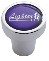 (CARD) CHROME ALUMINUM CIGARETTE LIGHTER KNOB W/ GLOSSY "LIGHTER" STICKER - PURPLE