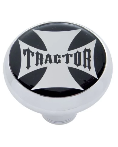 (CARD) CHROME DELUXE AIR VALVE KNOB W/ GLOSSY "TRACTOR" MALTESE CROSS STICKER - BLACK (CARD) CHROME DELUXE AIR VALVE KNOB W/ GLOSSY "TRACTOR" MALTESE CROSS STICKER - BLACK
