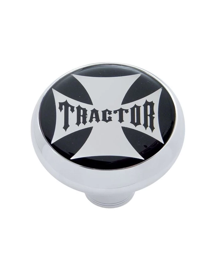 (CARD) CHROME DELUXE AIR VALVE KNOB W/ GLOSSY "TRACTOR" MALTESE CROSS STICKER - BLACK