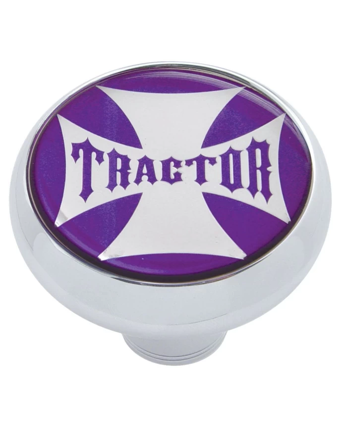 (CARD) CHROME DELUXE AIR VALVE KNOB W/ GLOSSY "TRACTOR" MALTESE CROSS STICKER - PURPLE (CARD) CHROME DELUXE AIR VALVE KNOB W/ GLOSSY "TRACTOR" MALTESE CROSS STICKER - PURPLE
