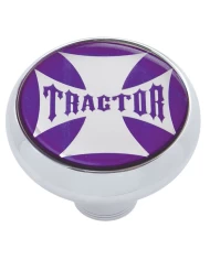 (CARD) CHROME DELUXE AIR VALVE KNOB W/ GLOSSY "TRACTOR" MALTESE CROSS STICKER - PURPLE