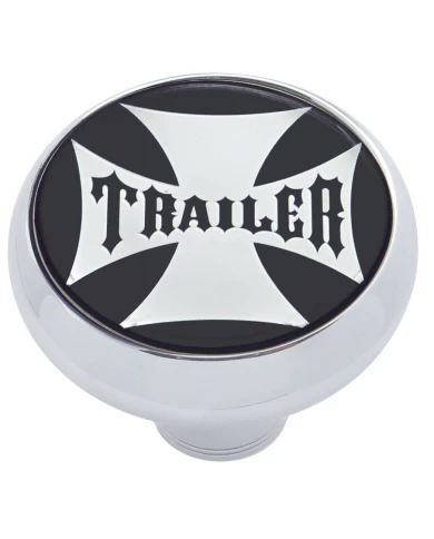 (CARD) CHROME DELUXE AIR VALVE KNOB W/ GLOSSY "TRAILER" MALTESE CROSS STICKER - BLACK (CARD) CHROME DELUXE AIR VALVE KNOB W/ GLOSSY "TRAILER" MALTESE CROSS STICKER - BLACK