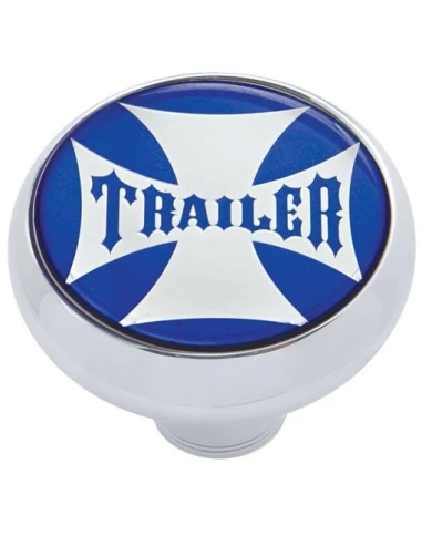 (CARD) CHROME DELUXE AIR VALVE KNOB W/ GLOSSY "TRAILER" MALTESE CROSS STICKER - BLUE (CARD) CHROME DELUXE AIR VALVE KNOB W/ GLOSSY "TRAILER" MALTESE CROSS STICKER - BLUE