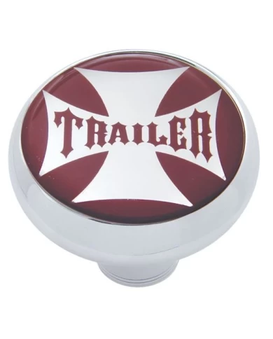 (CARD) CHROME DELUXE AIR VALVE KNOB W/ GLOSSY "TRAILER" MALTESE CROSS STICKER - RED (CARD) CHROME DELUXE AIR VALVE KNOB W/ GLOSSY "TRAILER" MALTESE CROSS STICKER - RED