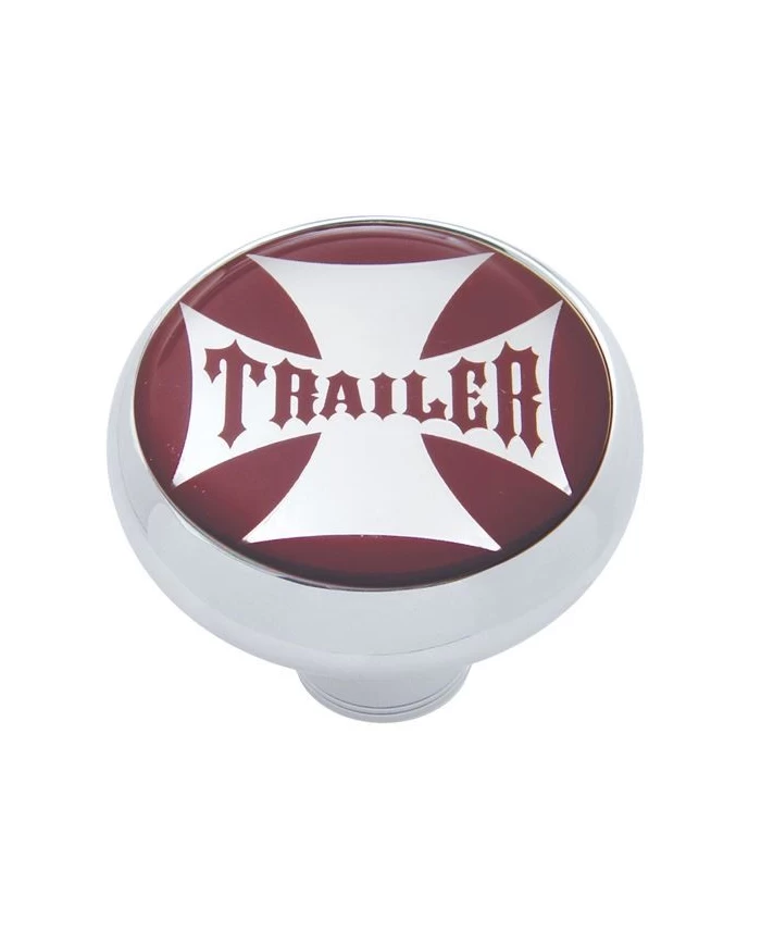 (CARD) CHROME DELUXE AIR VALVE KNOB W/ GLOSSY "TRAILER" MALTESE CROSS STICKER - RED