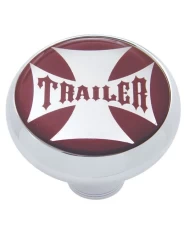 (CARD) CHROME DELUXE AIR VALVE KNOB W/ GLOSSY "TRAILER" MALTESE CROSS STICKER - RED