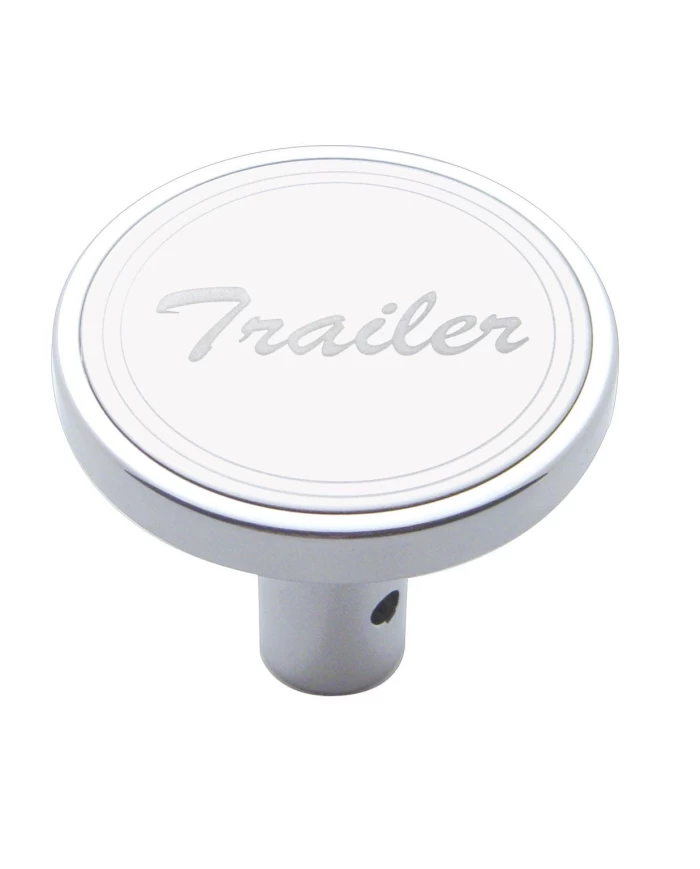 (CARD) CHROME LONG AIR VALVE KNOB W/ STAINLESS STEEL "TRAILER" PLAQUE - PIN MOUNT (CARD) CHROME LONG AIR VALVE KNOB W/ STAINLESS STEEL "TRAILER" PLAQUE - PIN MOUNT