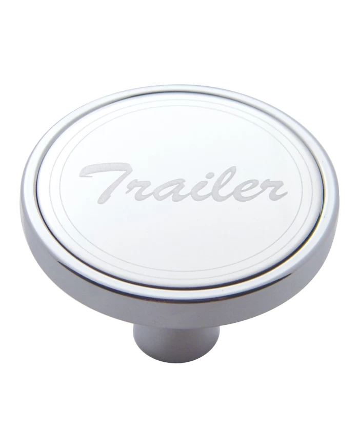 (CARD) CHROME SHORT AIR VALVE KNOB W/ STAINLESS STEEL "TRAILER" PLAQUE - PIN MOUNT (CARD) CHROME SHORT AIR VALVE KNOB W/ STAINLESS STEEL "TRAILER" PLAQUE - PIN MOUNT