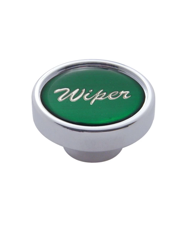 (CARD) CHROME DASH KNOB W/ GLOSSY "WIPER" STICKER - GREEN (CARD) CHROME DASH KNOB W/ GLOSSY "WIPER" STICKER - GREEN