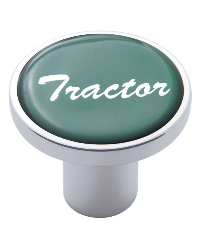 (CARD) CHROME AIR VALVE KNOB W/ GLOSSY "TRACTOR" STICKER - GREEN