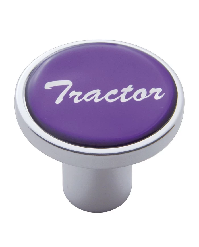 (CARD) CHROME AIR VALVE KNOB W/ GLOSSY "TRACTOR" STICKER - PURPLE