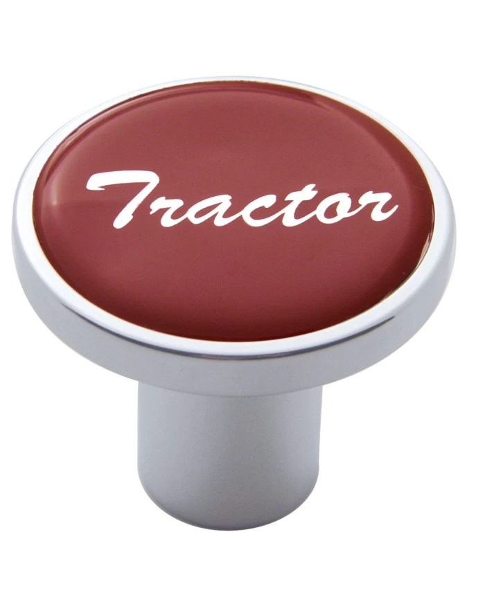 (CARD) CHROME AIR VALVE KNOB W/ GLOSSY "TRACTOR" STICKER - RED