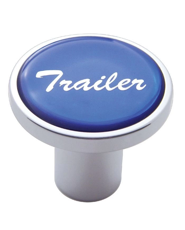 (CARD) CHROME AIR VALVE KNOB W/ GLOSSY "TRAILER" STICKER - BLUE