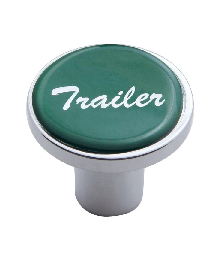 (CARD) CHROME AIR VALVE KNOB W/ GLOSSY "TRAILER" STICKER - GREEN