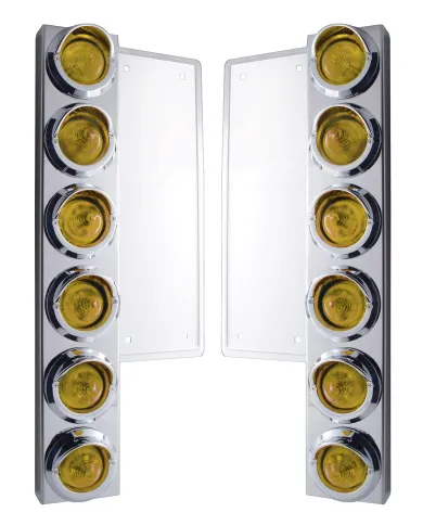 UP33057-FL SS Front Air Cleaner Bracket W/12X 9 LED 2" Beehive Lights & Visors -Amber LED & Lens (Pair)