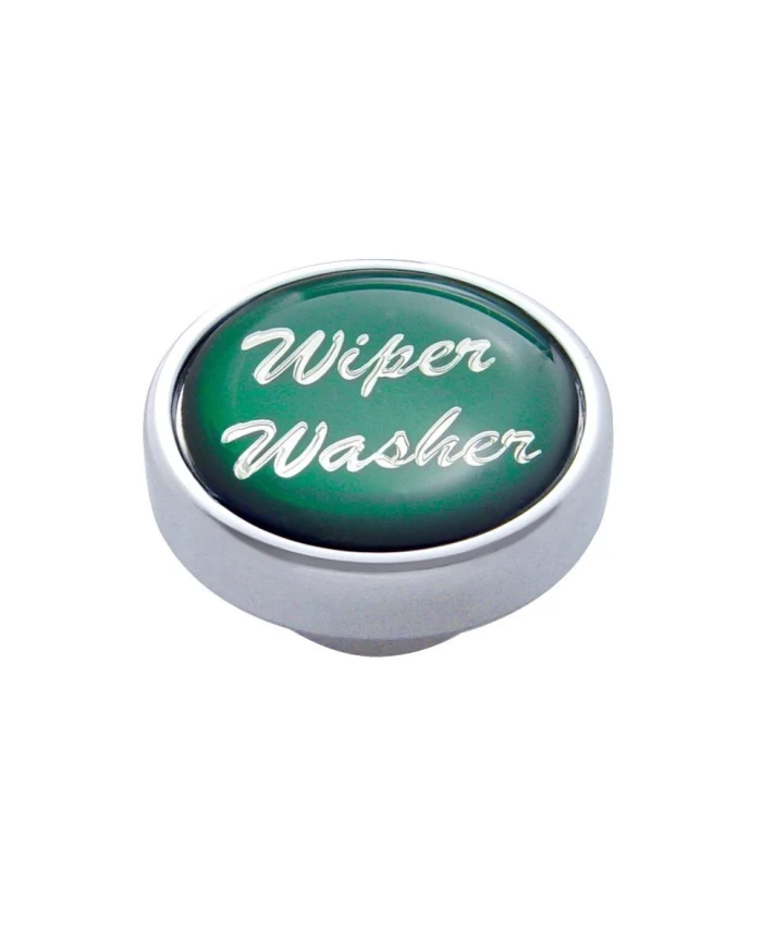 (CARD) CHROME AIR VALVE KNOB W/ GLOSSY "WIPER/WASHER" STICKER - GREEN