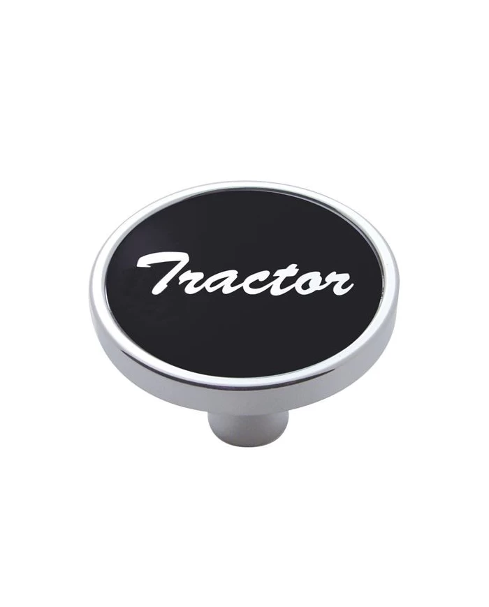(CARD) CHROME SHORT PIN MOUNT AIR VALVE KNOB W/ ALUMINUM "TRACTOR" STICKER - BLACK