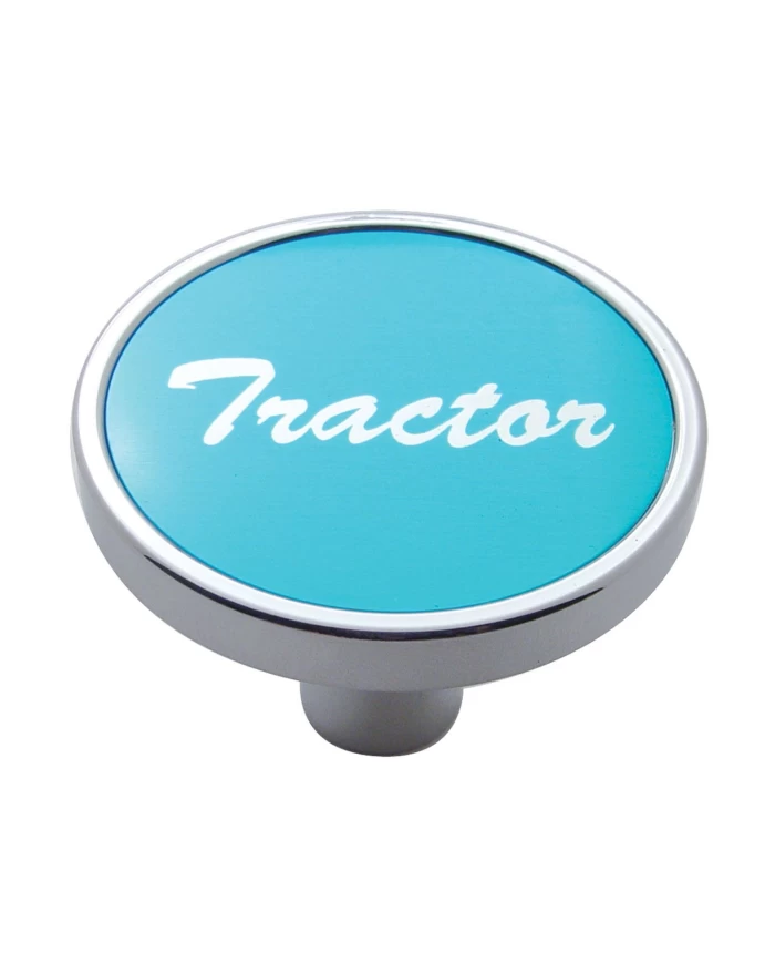 (CARD) CHROME SHORT PIN MOUNT AIR VALVE KNOB W/ ALUMINUM "TRACTOR" STICKER - BLUE (CARD) CHROME SHORT PIN MOUNT AIR VALVE KNOB W/ ALUMINUM "TRACTOR" STICKER - BLUE