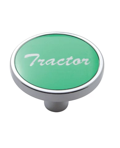 (CARD) CHROME SHORT PIN MOUNT AIR VALVE KNOB W/ ALUMINUM "TRACTOR" STICKER - GREEN (CARD) CHROME SHORT PIN MOUNT AIR VALVE KNOB W/ ALUMINUM "TRACTOR" STICKER - GREEN