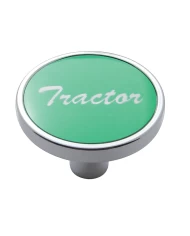 (CARD) CHROME SHORT PIN MOUNT AIR VALVE KNOB W/ ALUMINUM "TRACTOR" STICKER - GREEN (CARD) CHROME SHORT PIN MOUNT AIR VALVE KNOB W/ ALUMINUM "TRACTOR" STICKER - GREEN