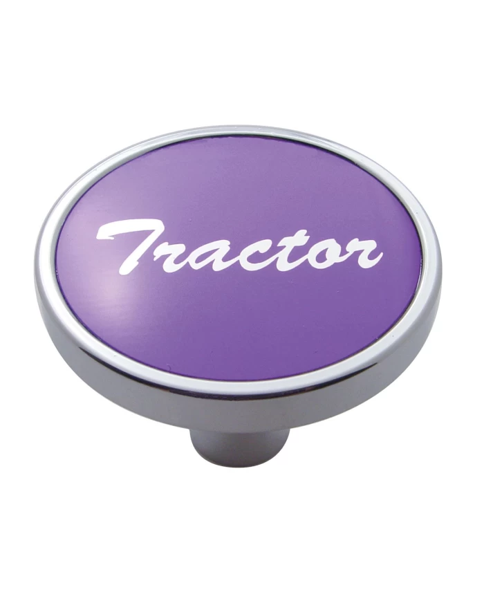 (CARD) CHROME SHORT PIN MOUNT AIR VALVE KNOB W/ ALUMINUM "TRACTOR" STICKER - PURPLE (CARD) CHROME SHORT PIN MOUNT AIR VALVE KNOB W/ ALUMINUM "TRACTOR" STICKER - PURPLE
