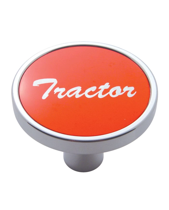 (CARD) CHROME SHORT PIN MOUNT AIR VALVE KNOB W/ ALUMINUM "TRACTOR" STICKER - RED (CARD) CHROME SHORT PIN MOUNT AIR VALVE KNOB W/ ALUMINUM "TRACTOR" STICKER - RED
