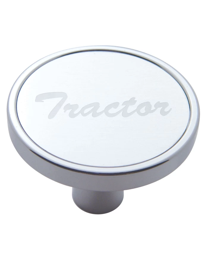 (CARD) CHROME SHORT PIN MOUNT AIR VALVE KNOB W/ ALUMINUM "TRACTOR" STICKER - SILVER (CARD) CHROME SHORT PIN MOUNT AIR VALVE KNOB W/ ALUMINUM "TRACTOR" STICKER - SILVER