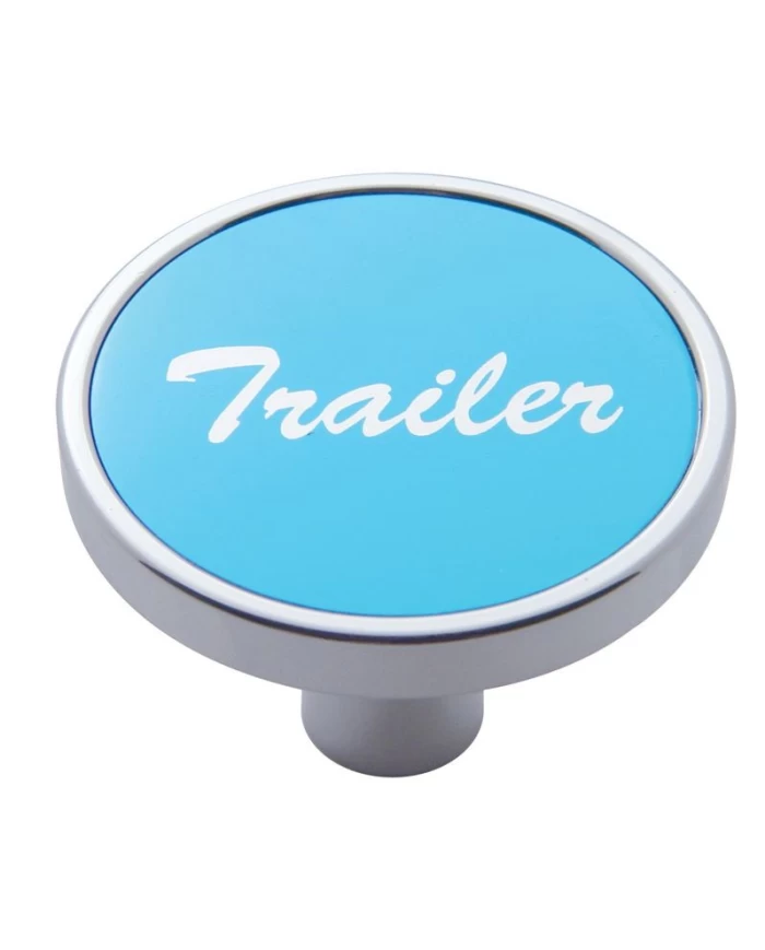 (CARD) CHROME SHORT PIN MOUNT AIR VALVE KNOB W/ ALUMINUM "TRAILER" STICKER - BLUE (CARD) CHROME SHORT PIN MOUNT AIR VALVE KNOB W/ ALUMINUM "TRAILER" STICKER - BLUE