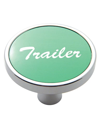 (CARD) CHROME SHORT PIN MOUNT AIR VALVE KNOB W/ ALUMINUM "TRAILER" STICKER - GREEN (CARD) CHROME SHORT PIN MOUNT AIR VALVE KNOB W/ ALUMINUM "TRAILER" STICKER - GREEN