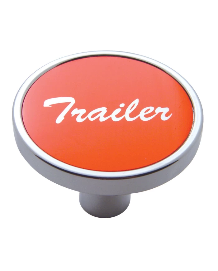 (CARD) CHROME SHORT PIN MOUNT AIR VALVE KNOB W/ ALUMINUM "TRAILER" STICKER - RED