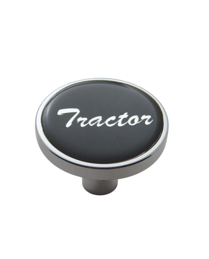 (CARD) CHROME SHORT PIN MOUNT AIR VALVE KNOB W/ GLOSSY "TRACTOR" STICKER - BLACK