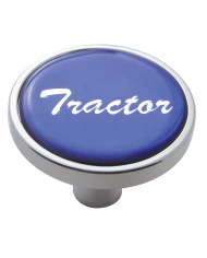 (CARD) CHROME SHORT PIN MOUNT AIR VALVE KNOB W/ GLOSSY "TRACTOR" STICKER - BLUE (CARD) CHROME SHORT PIN MOUNT AIR VALVE KNOB W/ GLOSSY "TRACTOR" STICKER - BLUE