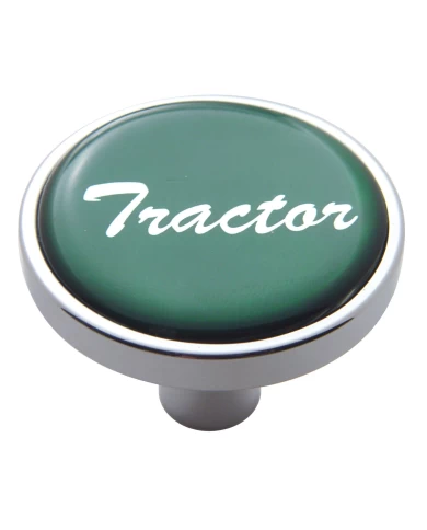(CARD) CHROME SHORT PIN MOUNT AIR VALVE KNOB W/ GLOSSY "TRACTOR" STICKER - GREEN (CARD) CHROME SHORT PIN MOUNT AIR VALVE KNOB W/ GLOSSY "TRACTOR" STICKER - GREEN