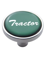 (CARD) CHROME SHORT PIN MOUNT AIR VALVE KNOB W/ GLOSSY "TRACTOR" STICKER - GREEN (CARD) CHROME SHORT PIN MOUNT AIR VALVE KNOB W/ GLOSSY "TRACTOR" STICKER - GREEN
