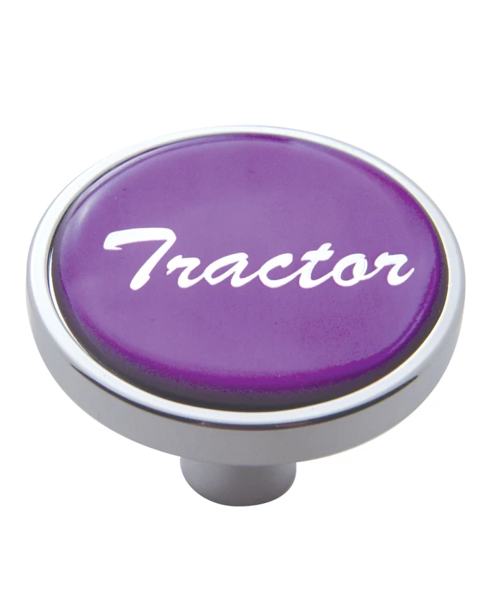 (CARD) CHROME SHORT PIN MOUNT AIR VALVE KNOB W/ GLOSSY "TRACTOR" STICKER - PURPLE (CARD) CHROME SHORT PIN MOUNT AIR VALVE KNOB W/ GLOSSY "TRACTOR" STICKER - PURPLE