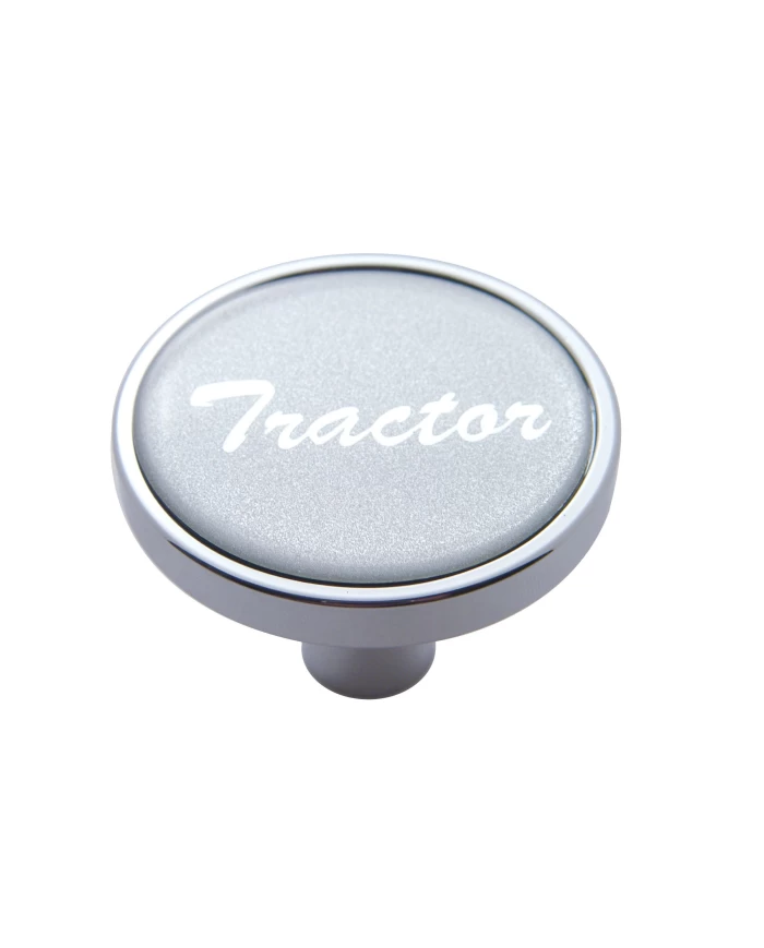 (CARD) CHROME SHORT PIN MOUNT AIR VALVE KNOB W/ GLOSSY "TRACTOR" STICKER - SILVER (CARD) CHROME SHORT PIN MOUNT AIR VALVE KNOB W/ GLOSSY "TRACTOR" STICKER - SILVER