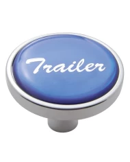 (CARD) CHROME SHORT PIN MOUNT AIR VALVE KNOB W/ GLOSSY "TRAILER" STICKER - BLUE (CARD) CHROME SHORT PIN MOUNT AIR VALVE KNOB W/ GLOSSY "TRAILER" STICKER - BLUE