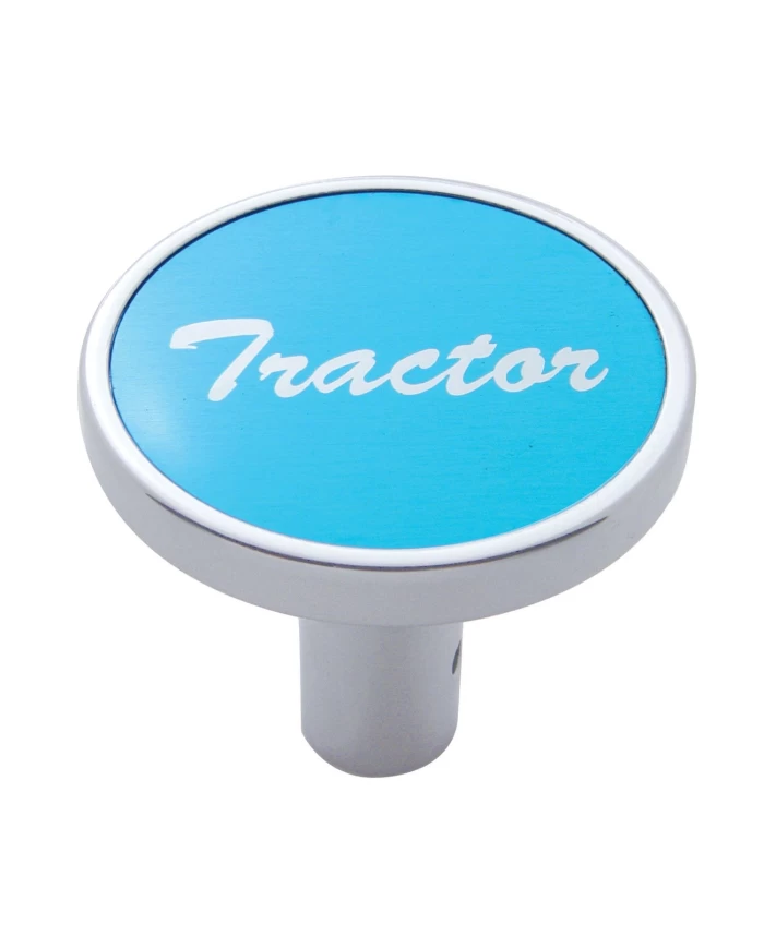 (CARD) CHROME LONG PIN MOUNT AIR VALVE KNOB W/ ALUMINUM "TRACTOR" STICKER - BLUE (CARD) CHROME LONG PIN MOUNT AIR VALVE KNOB W/ ALUMINUM "TRACTOR" STICKER - BLUE