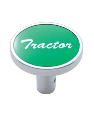 (CARD) CHROME LONG PIN MOUNT AIR VALVE KNOB W/ ALUMINUM "TRACTOR" STICKER - GREEN (CARD) CHROME LONG PIN MOUNT AIR VALVE KNOB W/ ALUMINUM "TRACTOR" STICKER - GREEN