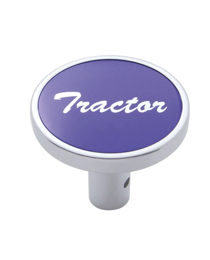 (CARD) CHROME LONG PIN MOUNT AIR VALVE KNOB W/ ALUMINUM "TRACTOR" STICKER - PURPLE (CARD) CHROME LONG PIN MOUNT AIR VALVE KNOB W/ ALUMINUM "TRACTOR" STICKER - PURPLE